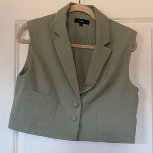 Lulu's Sleeveless Blazer Vest in Sage